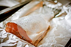 Fresh salmon on aluminum foil