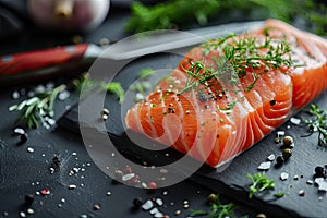 Fresh salmon is cooked in the restaurant