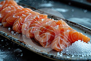 Fresh salmon is cooked in the restaurant