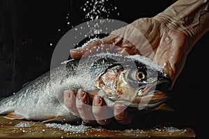 Fresh salmon is cooked in the restaurant