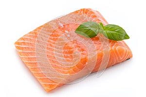 Fresh salmon fille with lachs on the white background.