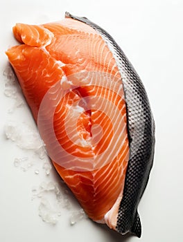 Fresh Salmon Fillet on White Background. Generative ai