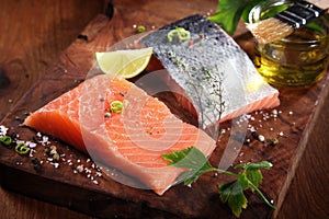 Fresh Salmon Fish Slices with Herbs and Spices