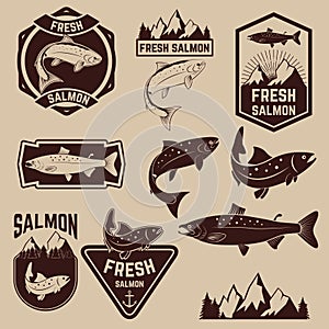 Fresh salmon labels set photo