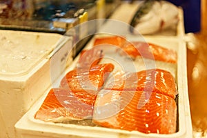 Fresh salmon at Noryangjin seafood market