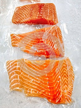 Fresh salmon in packing sell in supermarket