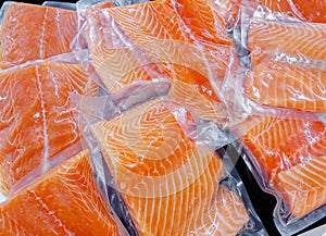 Fresh salmon in packing sell in supermarket