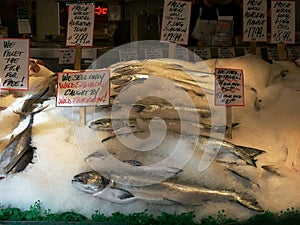 Fresh salmon at pike place market in seattle