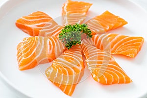 Fresh Salmon Raw Sashimi on plate