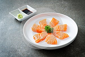 Fresh Salmon Raw Sashimi on plate