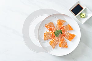 Fresh Salmon Raw Sashimi on plate