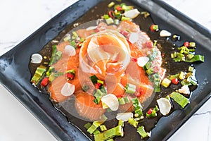 fresh salmon raw spicy salad