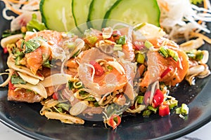 fresh salmon raw spicy salad