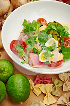 Fresh salmon salad with tuna and lime