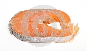 Fresh salmon steak close-up isolated