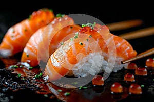 Fresh Salmon Sushi Nigiri with Delicate Garnish