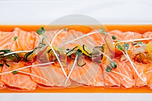 Fresh salmon tataki with hamemade ponzu sauce