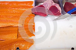 Fresh salmon and tuna filet