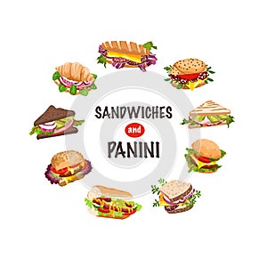 Fresh sandwiches and panini vector illustration