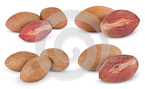 Fresh sapodilla plums with cut on white