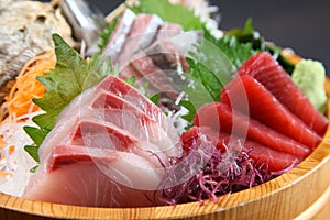 Fresh sashimi combo in a tub