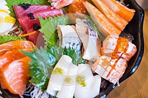 Fresh sashimi, raw fish mixed in traditional Japanese style