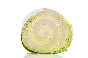 Fresh savoy cabbage half on white