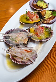 Fresh scallops new peruvian cuisine style