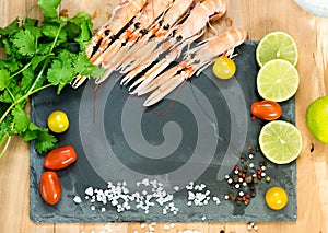 Fresh scampis on the black rock