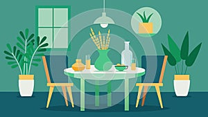 The fresh scent of lerass and sage evokes feelings of balance and harmony in the dining room.. Vector illustration. photo