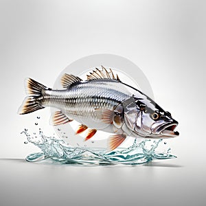 Fresh sea bass fish isolated on white background with empty space around it AI-Generated