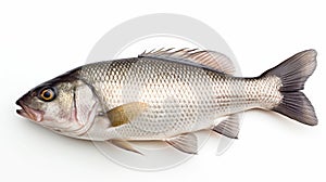 A fresh sea bass fish isolated on white background. Sea bass fish. Generative Ai