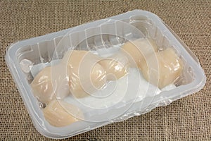 Fresh sea scallops seafood in package