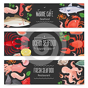 Fresh Seafood 3 Banners Set
