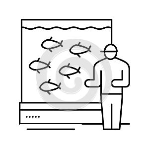 fresh seafood in aquarium line icon vector illustration