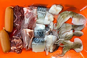 Fresh seafood in chabu store ready to eating