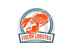 Fresh seafood. Emblem template with lobster. Design element for logo, label, emblem, sign, poster.