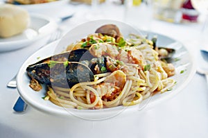 Fresh seafood pasta photo