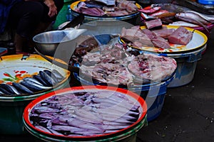 Fresh seafoods in traditional Market, Banyuwangi, East Java, Indonesia