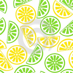 Fresh seamless pattern with lemon and lime on a white background