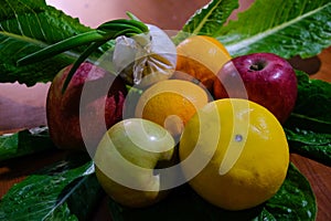 Fresh seasonal multicolored fruit composition of farming healthy product