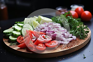 Fresh Seasonal Organic Vegetables on Clean Cutting Board for Healthy Homecooked Meals photo