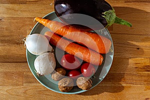 Fresh seasonal vegetables for a vegan soup