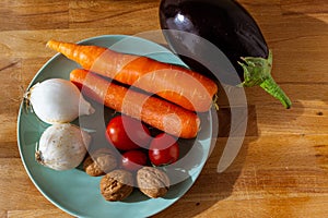 Fresh seasonal vegetables for a vegan soup