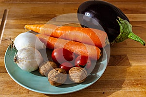 Fresh seasonal vegetables for a vegan soup