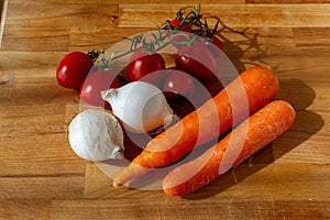 Fresh seasonal vegetables for a vegan soup