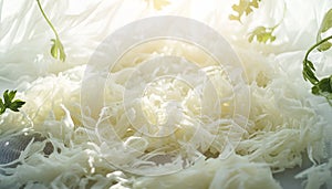 Fresh shredded cabbage on a light table, closed