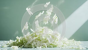 Fresh shredded cabbage on a light table, closed