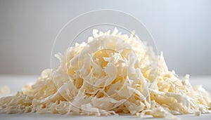 Fresh shredded cabbage on a light table, closup