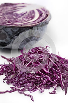 Fresh shredded raw red cabbage close up
